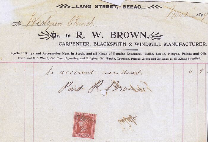 R. W. Brown docket from 1899.